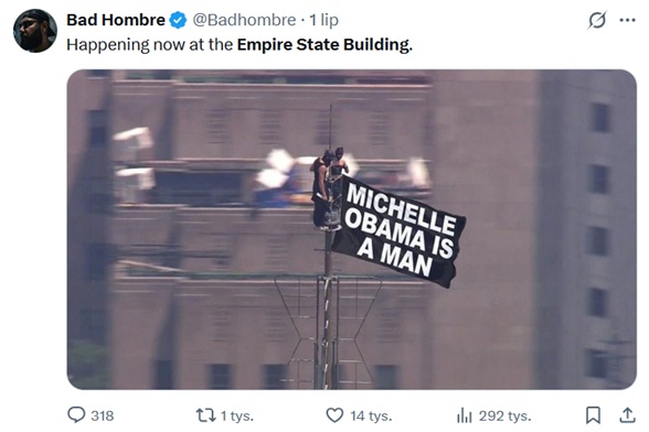 Fałszywy baner na Empire State Building (fot. X.com)