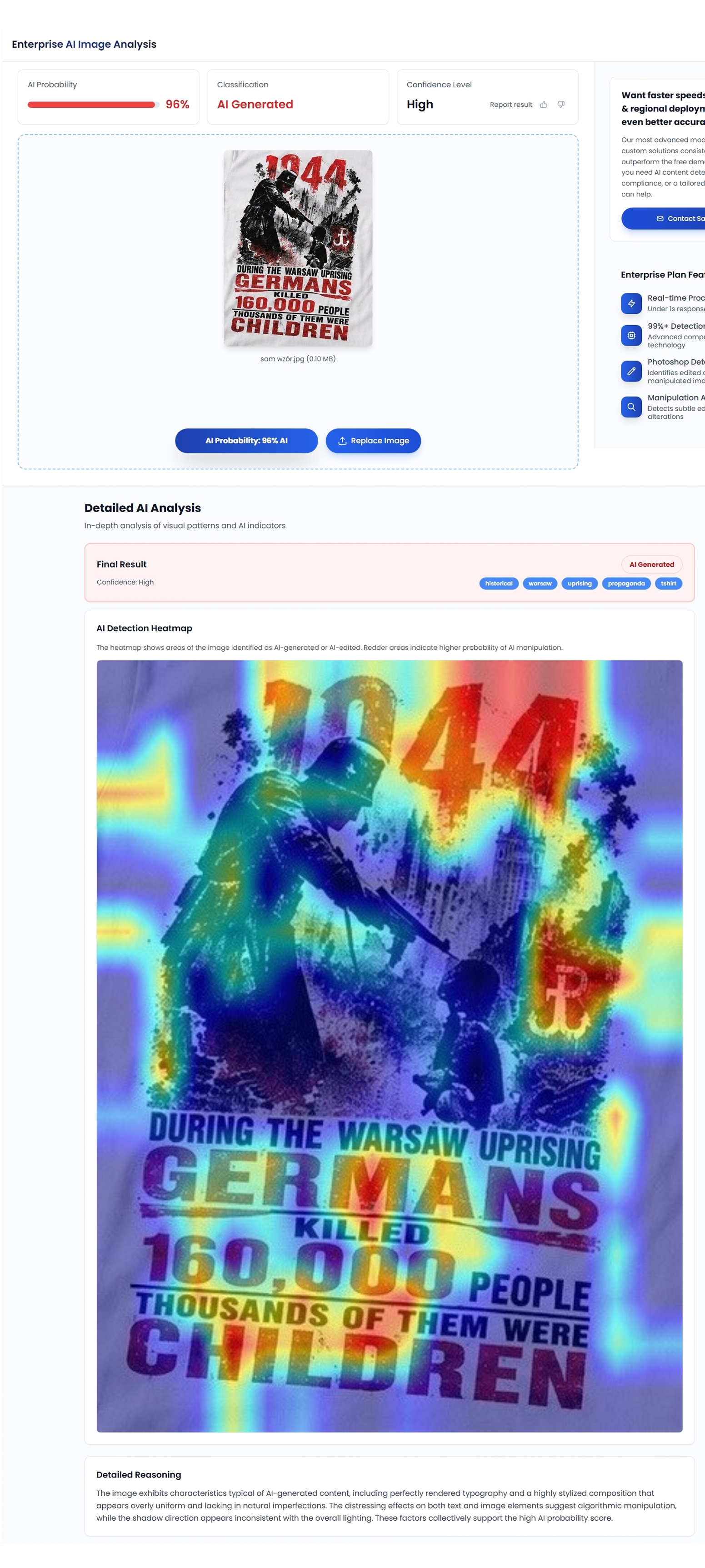 Wyniki analizy grafiki z koszulki Sławomira Mentzena, przeprowadzonej przez redakcję Sprawdzamto.pl w programie TrustScan.