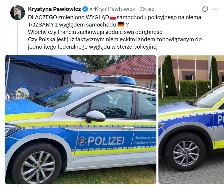 Wpis Krystyny Pawłowicz o policji (fot. X.com)