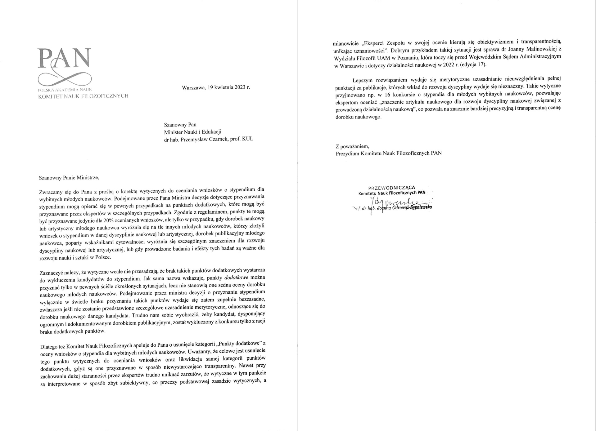 List PAN do ministra Czarnka