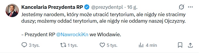Wpis Kancelarii Prezydenta (fot. X.com)
