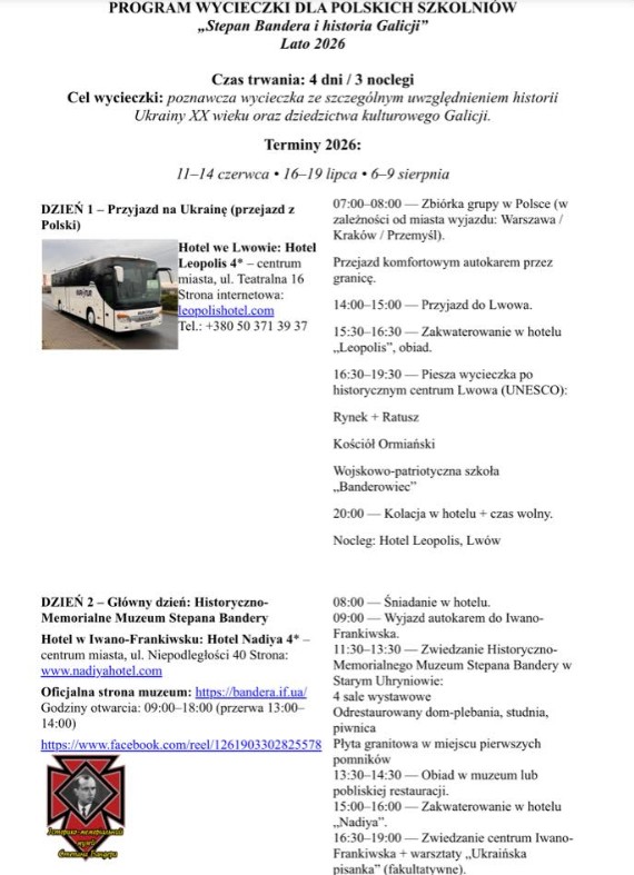 Fragment programu rzekomej wycieczki do Ukrainy