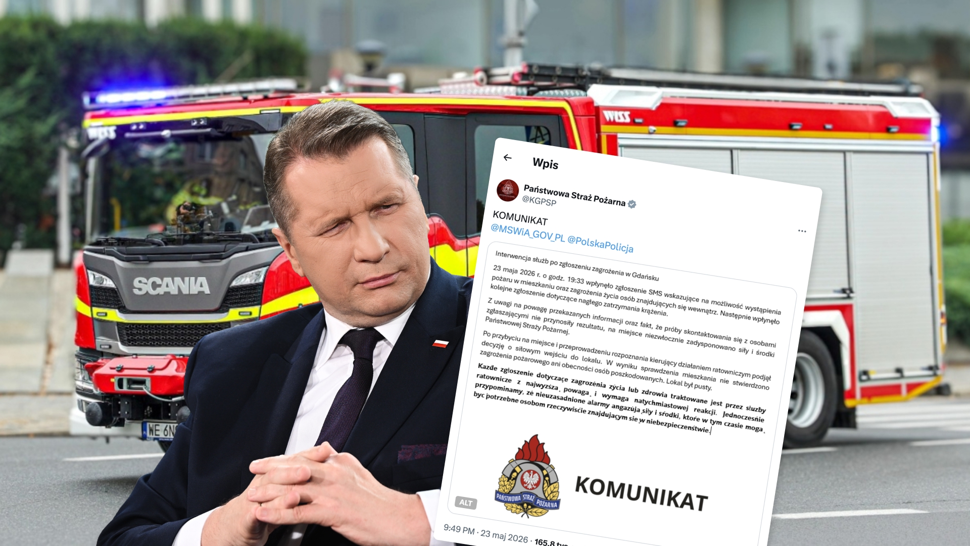 Czarnek nadal powiela nieprawdziwe informacje. PSP wyjaśniła interwencję