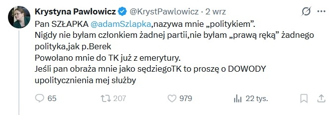 Wpis Krystyny Pawłowicz (fot. X.com)