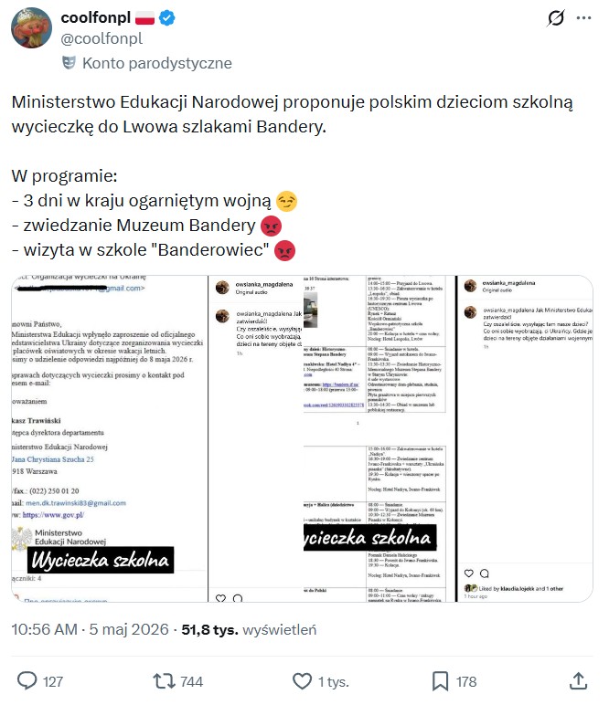 Fałszywa informacja o wycieczce rozpowszechniana w X
