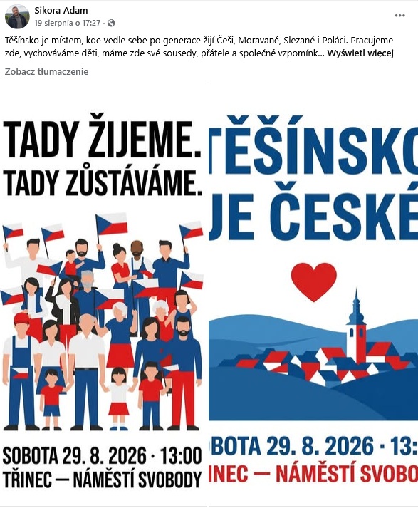 Wpis o rzekomej demonstracji na Śląsku Cieszyńskim (fot. Facebook)