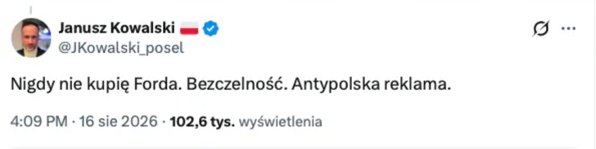 Wpis Janusza Kowalskiego (fot. X.com)