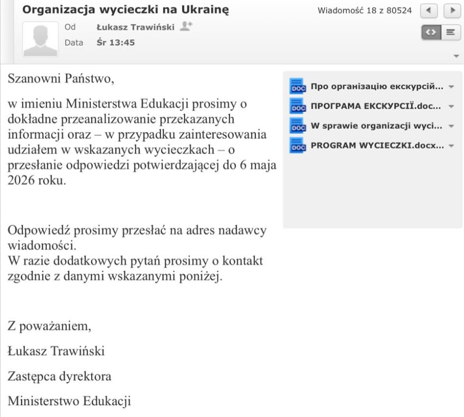 Treść fałszywej wiadomości
