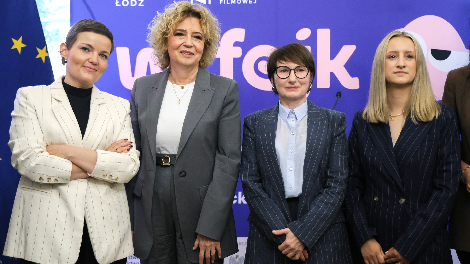 Od lewej: ministra kultury Marta Cienkowska, prezydentka Łodzi Hanna Zdanowska, zastępczyni dyrektora EC1 ds. Narodowego Centrum Kultury Filmowej Monika Głowacka oraz założycielka i prezeska Stowarzyszenia Demagog, partnera programu, Małgorzata Kilian-Grzegorczyk, podczas konferencji prasowej w siedzibie Ministerstwa Kultury i Dziedzictwa Narodowego w Warszawie. Fot. PAP/Paweł Supernak.