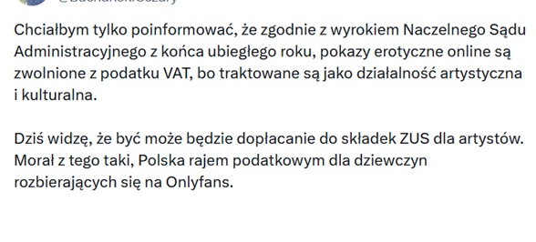Wpis z X o ustawie dot. artystów (fot. Cezary Bachański, X.com)