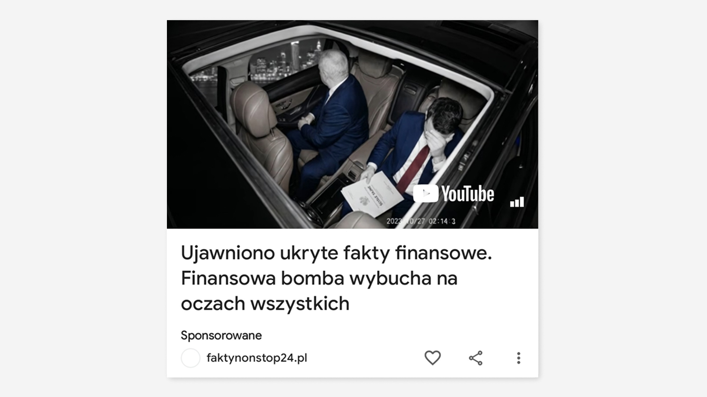 Fałszywa reklama w Google Discover
