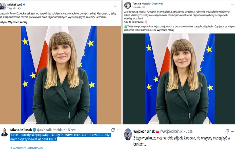 Skriny dot. zakazu robienia zdjęć klasowych (fot. X.com, Facebook.com)