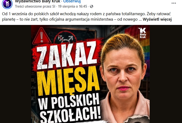 Zakaz mięsa w szkołach (fot. Facebook.com)