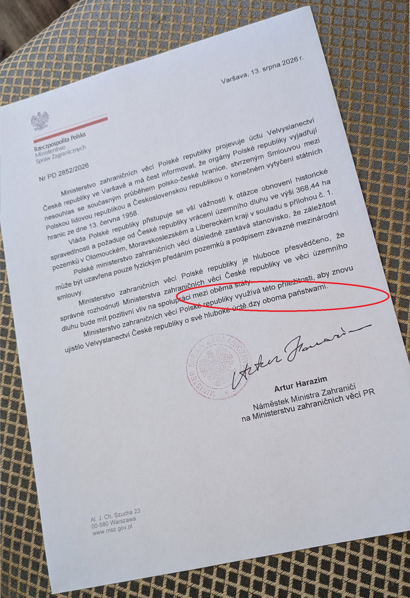 Rzekomy dokument polskiego MSZ do Czech (fot. Facebook.com)