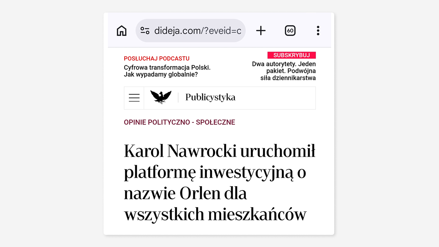 Fragment nagłówka artykułu na fałszywej stronie “Rzeczpospolitej”