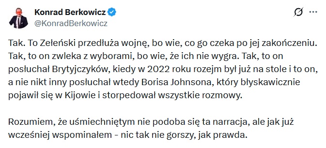 Wpis Konrada Berkowicza (fot. X.com)