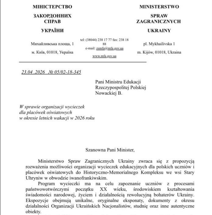 Sfałszowany list od ambasadora Ukrainy