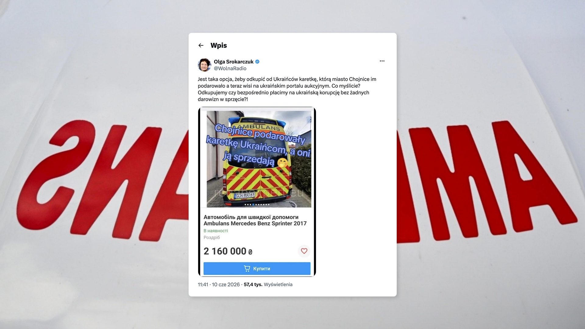 Ukraińcy sprzedają karetkę od Polaków? Wraca stara narracja
