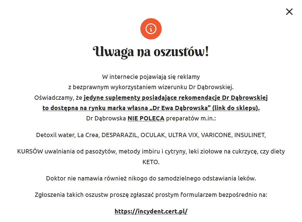 Komunikat ze strony dr Ewy Dąbrowskiej (ewadabrowska.pl)