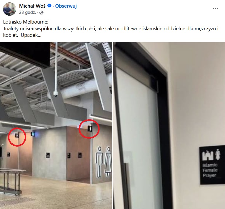 Wpis Michała Wosia o lotnisku w Melbourne (fot. Michał Woś Facebook)